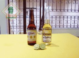 Cerveza Victoria y Corona con caballito de tequila
